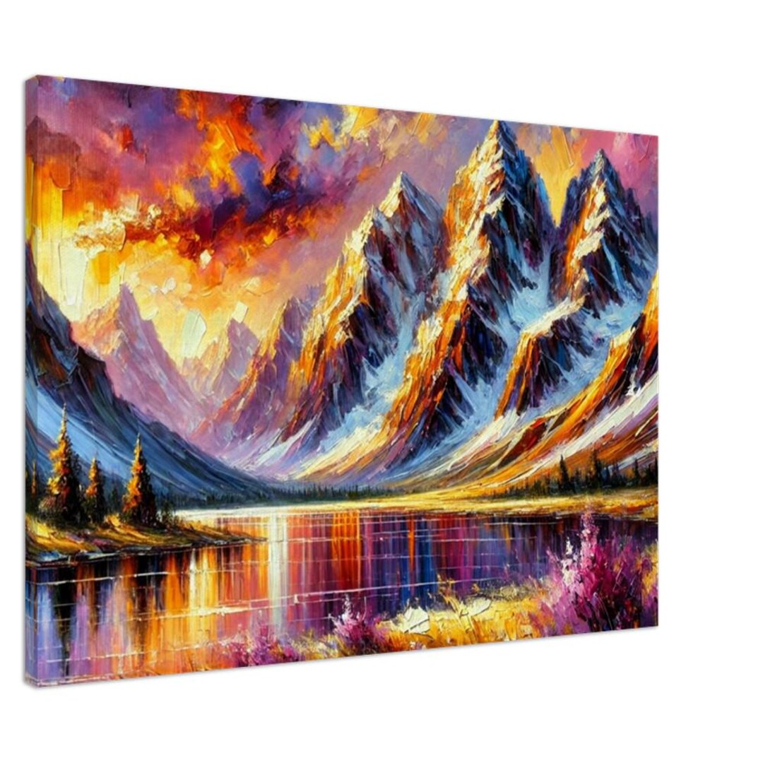 Majestic Mountain Sunset Canvas - Oil Painting Inspired Wall Art ...