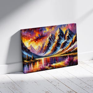 Majestic Mountain Sunset Canvas - Oil Painting Inspired Wall Art ...