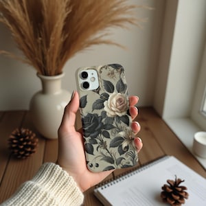 Fine Dark Roses, iPhone Tough Case 11, 12,13,14 15 16 Pro Max Plus Samsung Galaxy| ornamental Victorian Gothic floral,Glossy or Matte