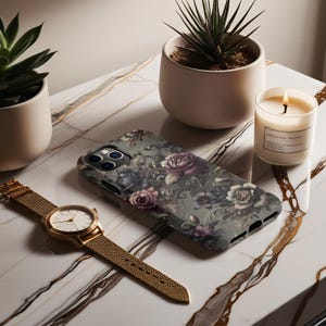 Dark Roses, iPhone Tough Case 11, 12,13,14 15 16 Pro Max Plus Samsung Galaxy| ornamental Victorian Gothic floral,Glossy or Matte