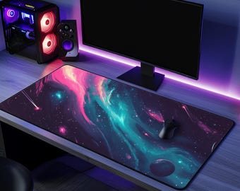 Cosmic Mouse Pad | Nebula Desk Protector for Gaming & Work | Starry Galaxy Accessory | Ethereal Pink Purple Decor