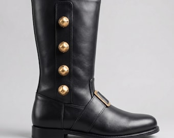 Custom Leather Santa Boots with Jingle Bells | Detachable Fur Christmas Cosplay Shoes