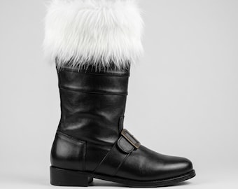 Personalized Santa Claus Fur Boots | Custom Christmas Boots | Holiday Xmas Gift | Festive Decor