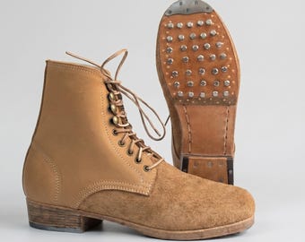 German M43 Low Boots – Vintage Leather Ankle Boots – Historical Style Footwear for Reenactment, Cosplay & Costume Wear