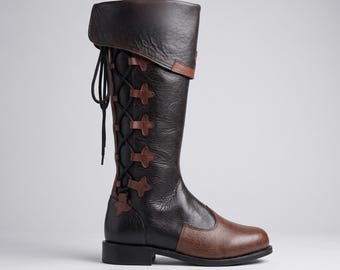 Handcrafted Leather Medieval Knight Boots | Medieval Renaissance LARP Cosplay Footwear