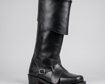 Handmade Pirate Boots – Swashbuckler Cosplay Footwear | Renaissance Faire Boots | Custom Tall Leather Boots