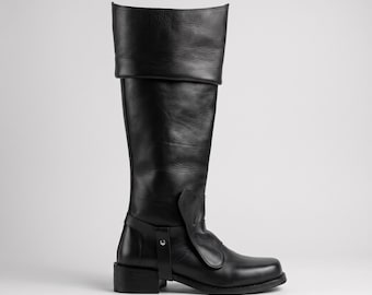 Custom Leather Musketeer Boots | Handmade Over-Knee Cavalier Boots for Renaissance, LARP, Cosplay & Theater