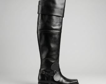 Custom Leather Musketeer Boots | Handmade Over-Knee Cavalier Boots for Renaissance, LARP, Cosplay & Theater