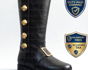 Custom Leather Santa Claus Boots with Detachable Fur And Jingle Bells - Cosplay Costume