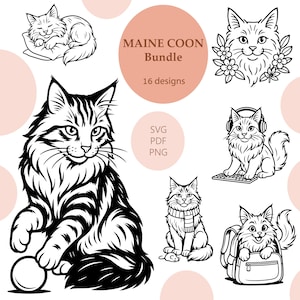 Maine Coon Gravur / Maine Coon SVG / Katze Clipart Bundle / bedruckbar / Sublimation / Gravur Laser / Tier Vektor / Cricut / Katzendruckdesign / Svg, Png, Pdf