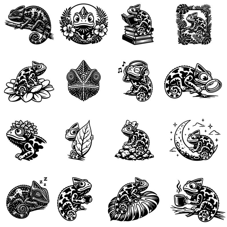 Chameleon SVG 16 Vector Clipart Bundle: Engrave Laser, Animal Print ...