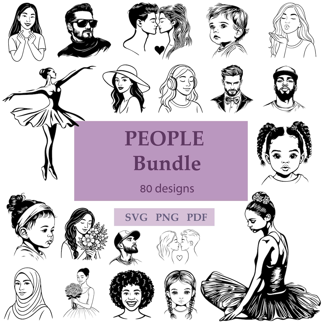 Humans Svg Collection People SVG 80 Vector Clipart Bundle: Laser Engraving, Print ...