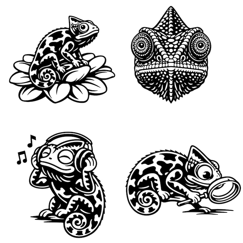 Chameleon SVG 16 Vector Clipart Bundle: Engrave Laser, Animal Print ...