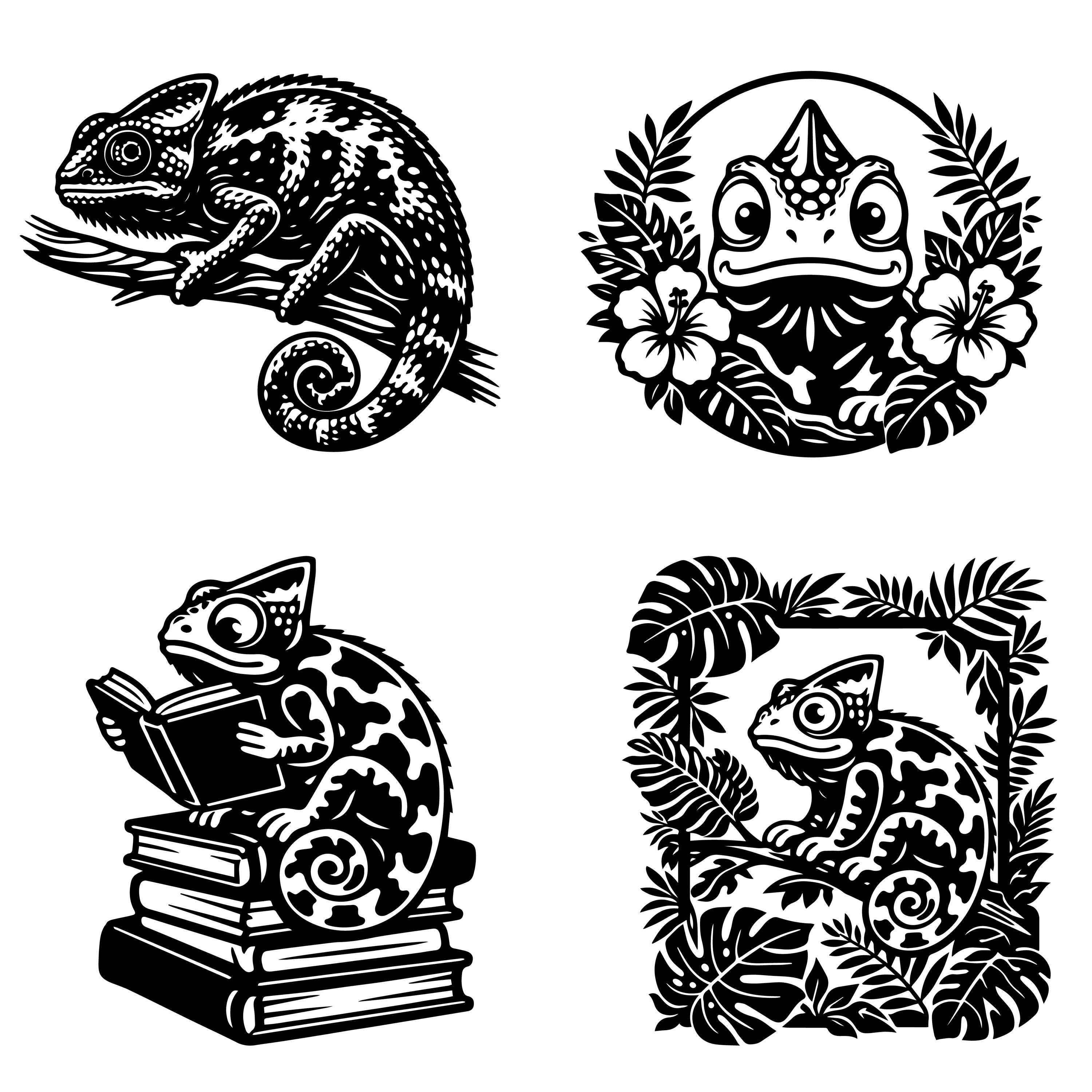 Chameleon SVG 16 Vector Clipart Bundle: Engrave Laser, Animal Print ...