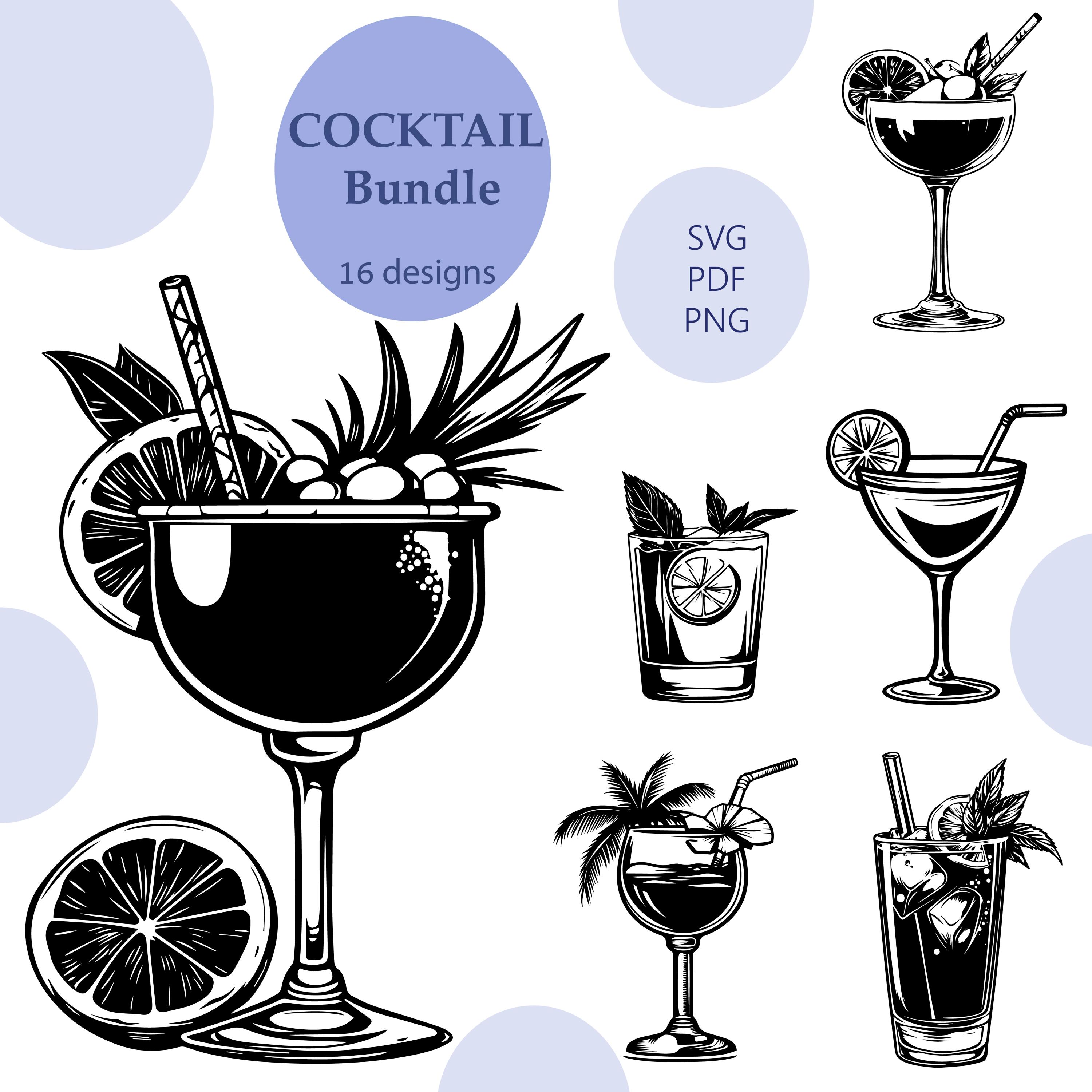 Cocktail SVG 16 Vector Clipart Bundle: Laser Engraving, Drink Print ...