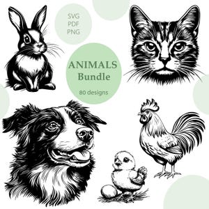Tiere Bundle Gravur/80 Tiere Design SVG/Katzen Hund Häschen Küken SVG/Printable/Sublimation/Tier Vektor/Gravur Laser/Cricut/Svg,Png,Pdf