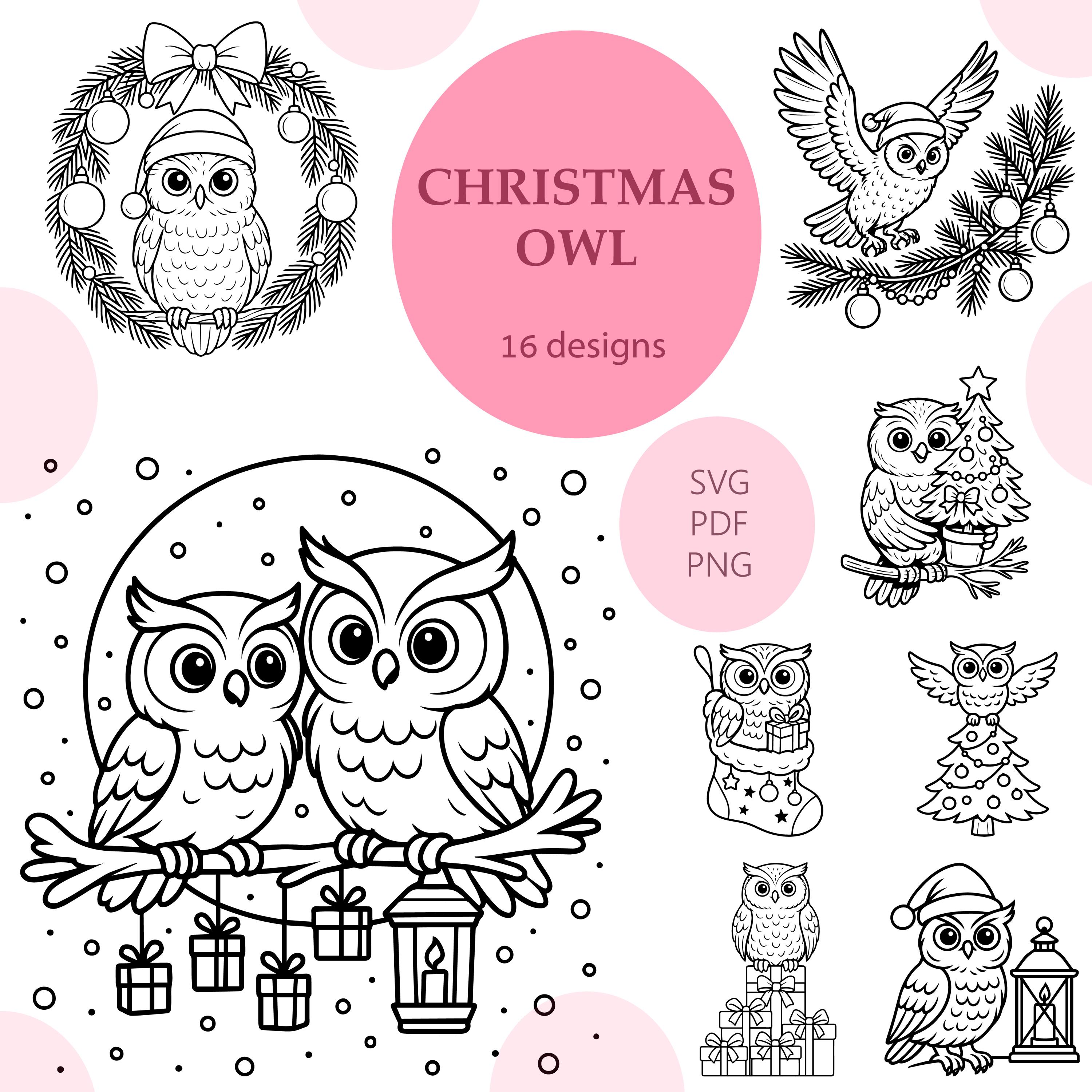 Christmas Owl SVG Engrave Laser 16 Vector Clipart Bundle Printable (Digital Download)