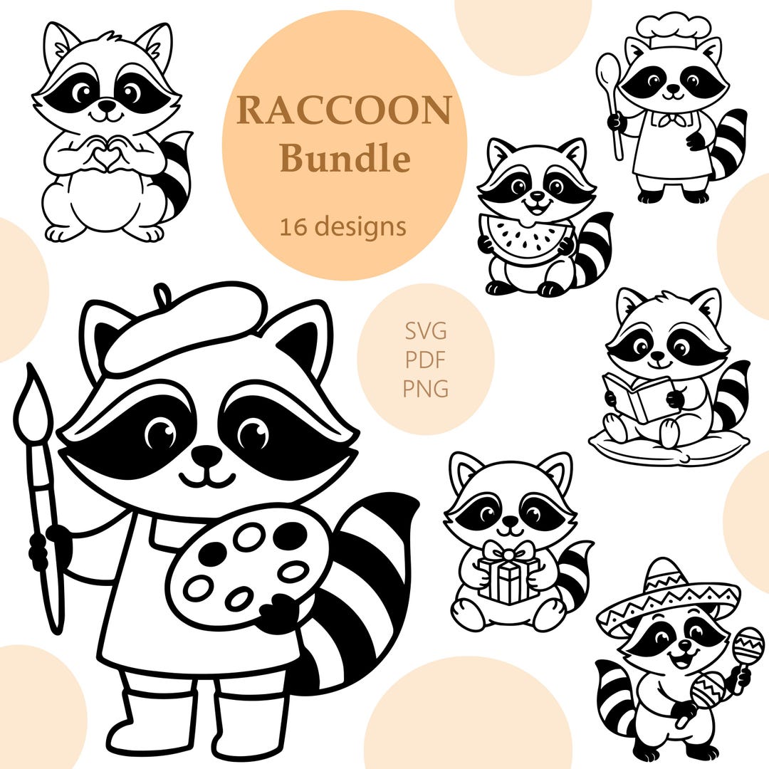 Svg Racoon Rabid Raccoon SVG 16 Vector Clipart Bundle: Laser Engraving, Animal Print ...