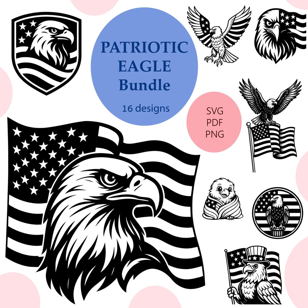 Patriotic Eagle SVG 16 Vector Clipart Bundle: Engrave Laser, Bird Print ...