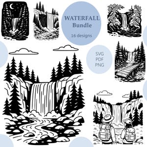 Waterfall Engrave/Waterfall SVG/Waterfall Clipart Bundle/Printable/Sublimation/Engrave Laser/Vector/Cricut/Waterfall Design/Svg,Png,Pdf