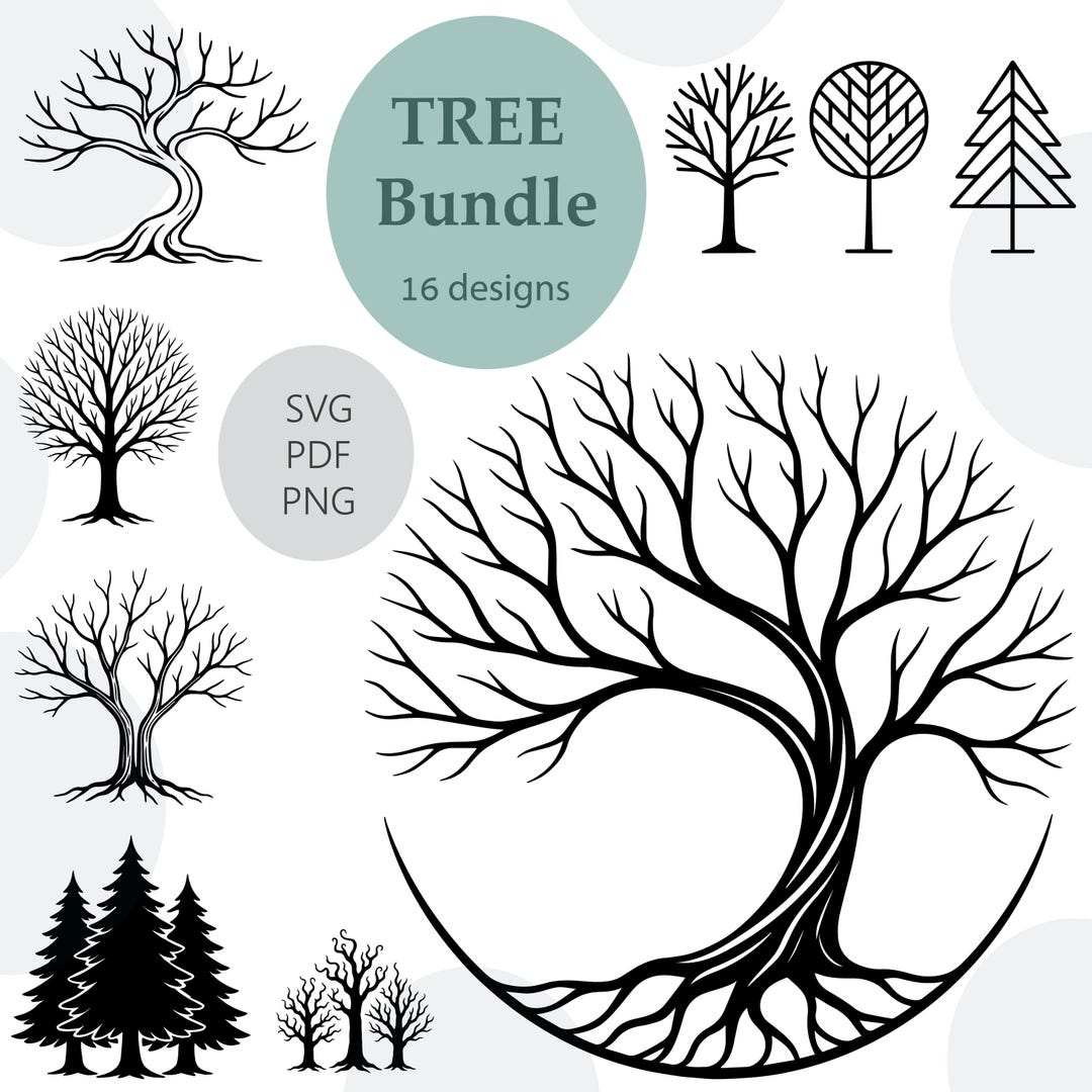 Tree SVG 16 Vector Clipart Bundle: Engrave Laser, Print, Sublimation ...