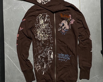 Women’s Ed Hardy by Christian Audigier Skull Brown Hoodie Sz Xs