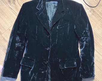 Vintage RALPH Ralph Lauren Black Velvet Blazer Jacket Women's 12 Rare 90s Coat