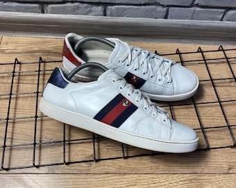 Gucci Ace White Leather Low-Top Sneakers Size 39.5 IT / US 7-7.5