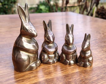 Vintage Family Of 4 Brass Rabbits