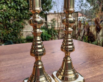 Antique Victorian Brass Beehive Push Up Candlesticks