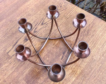 Vintage MCM 6 Arm Copper / Brass Candle Holder