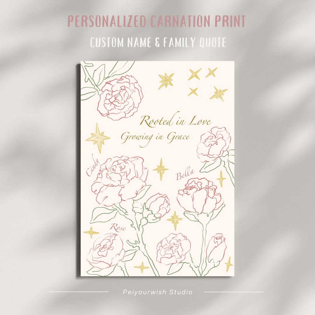 Personalized Carnation Print, Custom Family Name Quote, Minimalist ...