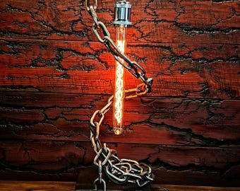 チェーン付き工業用パイプデスクランプ、スチームパンク風エジソン電球 