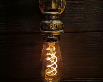 Steampunk Wall Sconce with Edison Bulb, Industrial Pipe Wall Lamp, Vintage Loft Lighting, Rustic Cage Fixture, Man Cave Bar Decor Gift