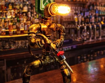 Personalized Whiskey Dispenser Steampunk Liquor Pourer Tequila Bar Decor, Fireman Figure Lamp Home Bar Christmas Gift Unique Man Cave