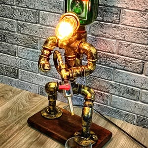 Handmade Steampunk Triple Liquor Pourer Industrial Pipe Whiskey Dispenser, Personalized Fireman Lamp Home Bar Decor Valentines Gift