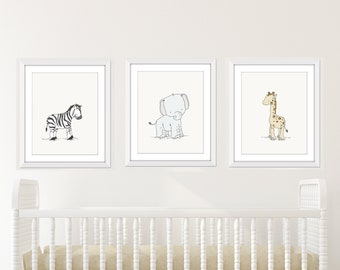 Safari Nursery Decor - Safari Animal Nursery Art Prints - Set of 3 Prints - Elephant Nursery Decor