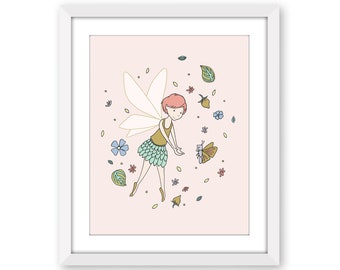 Fairy Nursery Art - The Fairy and The Butterfly - Fairy Girls Room Wall Decor