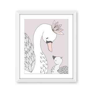 Swan Nursery Art Print, Swan Princess Art , Swan Mama and Baby My Darling, Baby Girl Room Decor