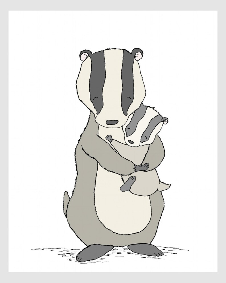 Badger Mama and Baby Kids Wall Art Woodland Art Children Art Print Badger Mama and Baby Hugs Woodland Nursery Art