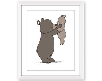Bear Nursery Art, Woodland Baby Print, Mama and Baby Bear, Boys Room Decor, Safe In My Arms