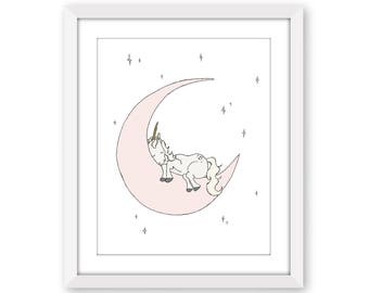 Unicorn Girls Room Decor - Unicorn Moon Dream Print - Unicorn Nursery Art