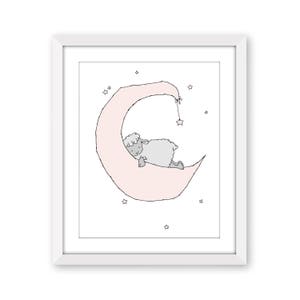 Lamb Nursery Art - Lamb Moon and Stars Dream - Pink and Gray Nursery Decor - Sheep Nursery Art Print