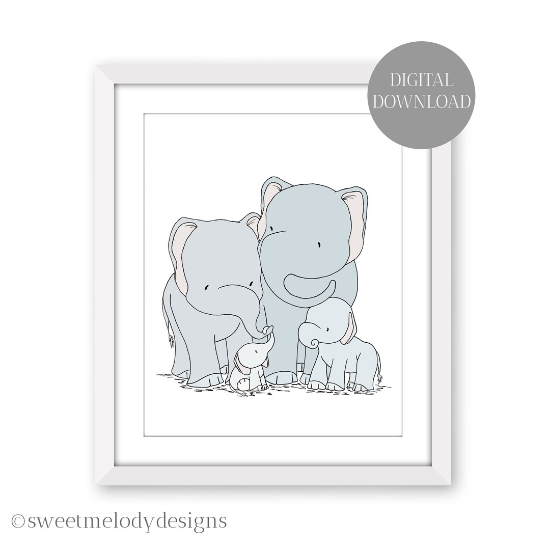 Elephant Nursery Decor Digital Download Elephant Family of Four Safari ...