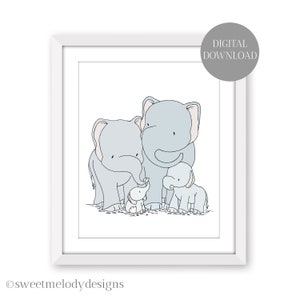 Elephant Nursery Decor Digital Download Elephant Family of Four Safari ...