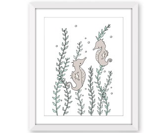 Seahorse Nursery Art Print, Under the Sea Kids Wall Decor, Ocean Baby Room