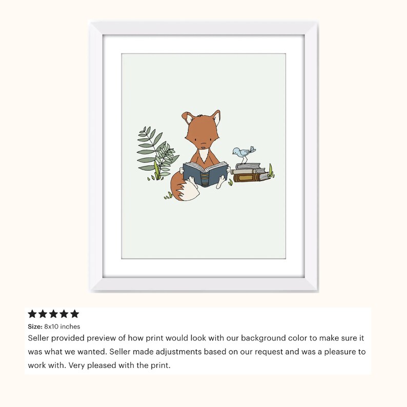 Woodland Nursery Art Print Get Lost in a Book Fox Reads A Book Art Boy Fox Illustration Woodland Animal Art image 5