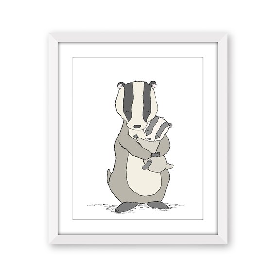 Badger Mama and Baby Kids Wall Art Woodland Art Children Art Print Badger Mama and Baby Hugs Woodland Nursery Art