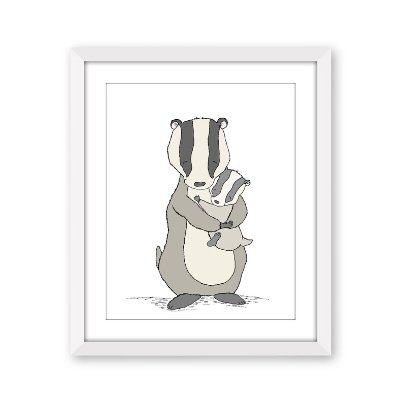 Badger Mama and Baby Kids Wall Art Woodland Art Children Art Print Badger Mama and Baby Hugs Woodland Nursery Art