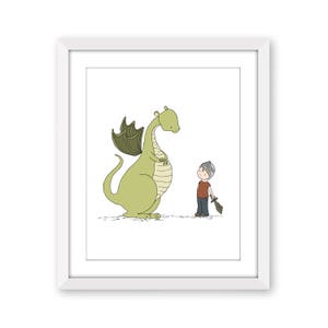 Boy and Dragon Adventure Art Print - Dragon Illustration - Boys Room Wall Decor